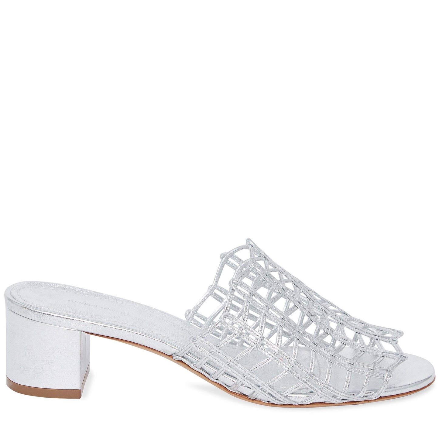 Italian silver lamb leather grid mule