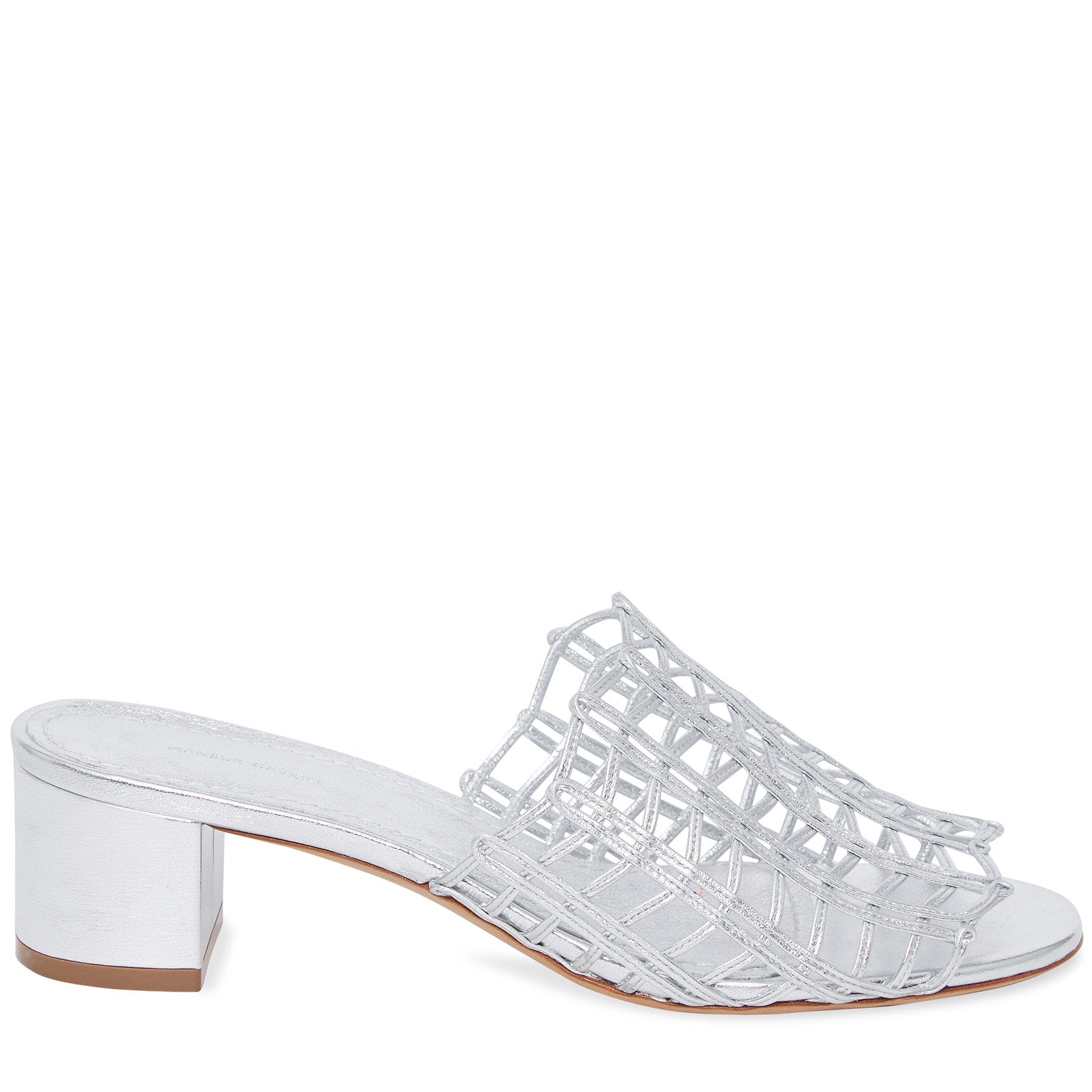 Italian silver lamb leather grid mule