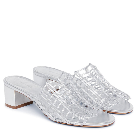 Lamb Grid Mule - Silver - Mansur Gavriel. Designed in NYC, made in Italy.