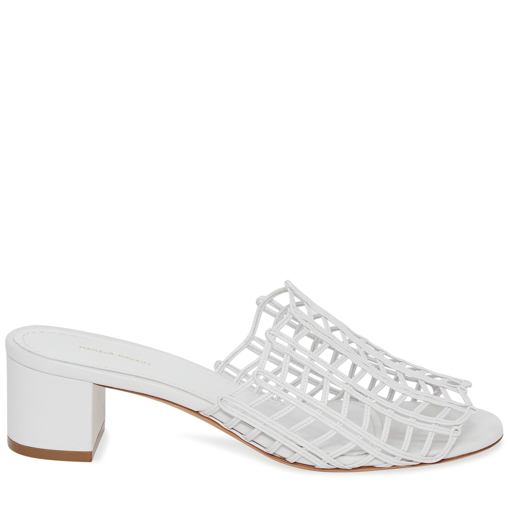 Italian white lamb leather grid mule