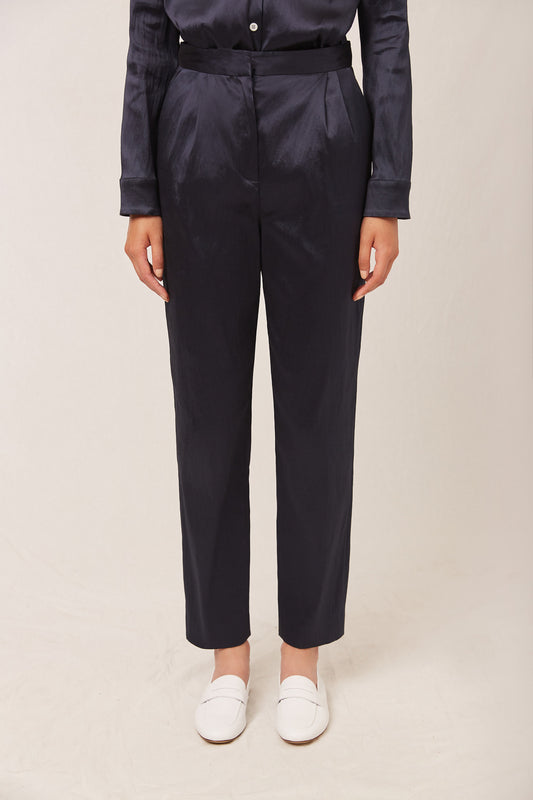 Italian linen blend navy high waisted pant.