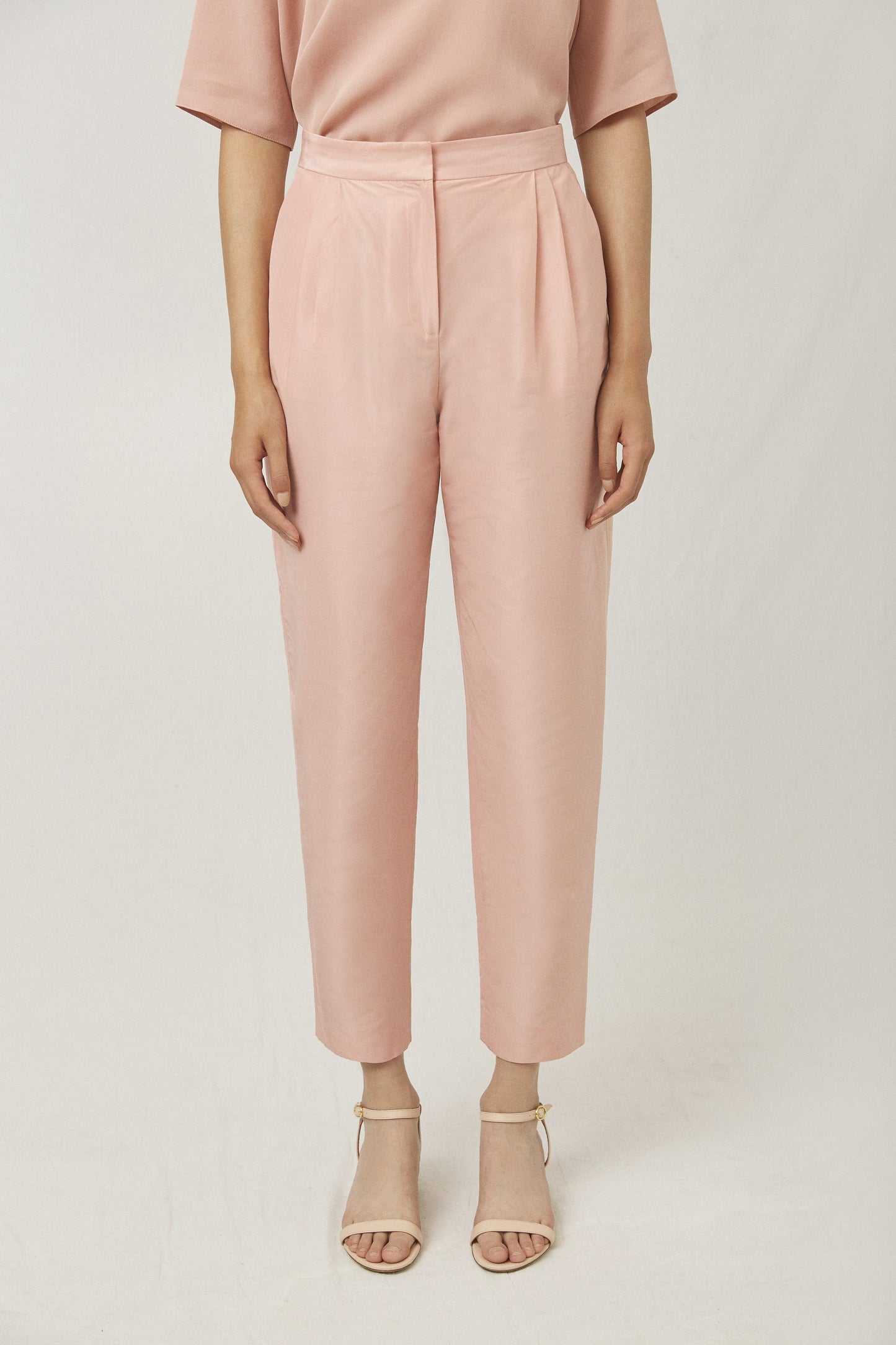 Italian cotton silk taffeta blush high waisted pant.