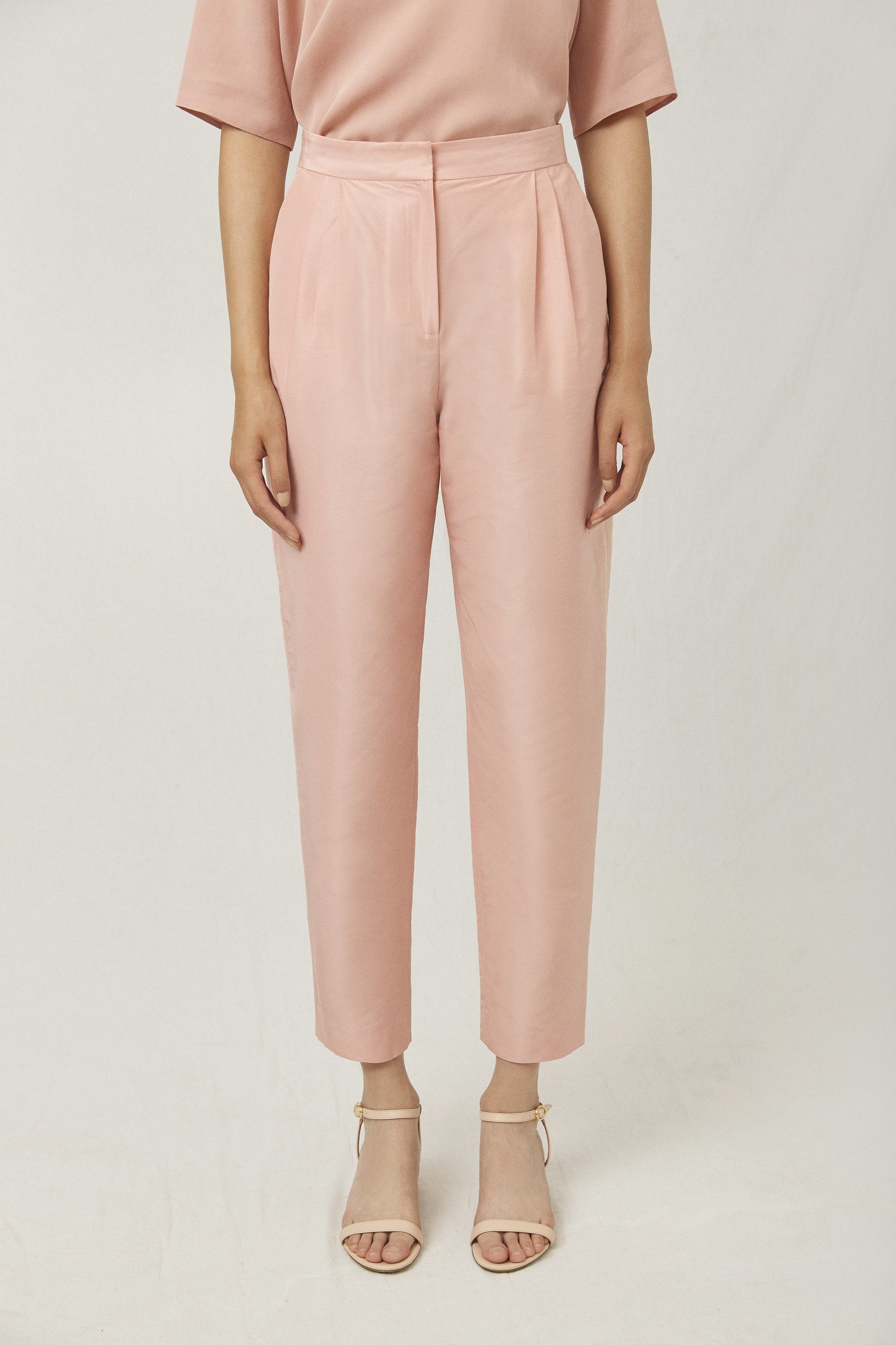 Italian cotton silk taffeta blush high waisted pant.