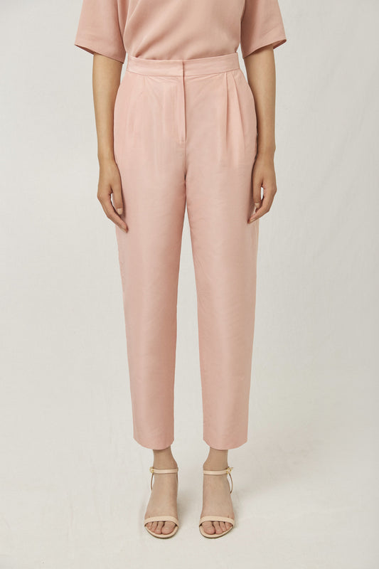 Italian cotton silk taffeta blush high waisted pant.