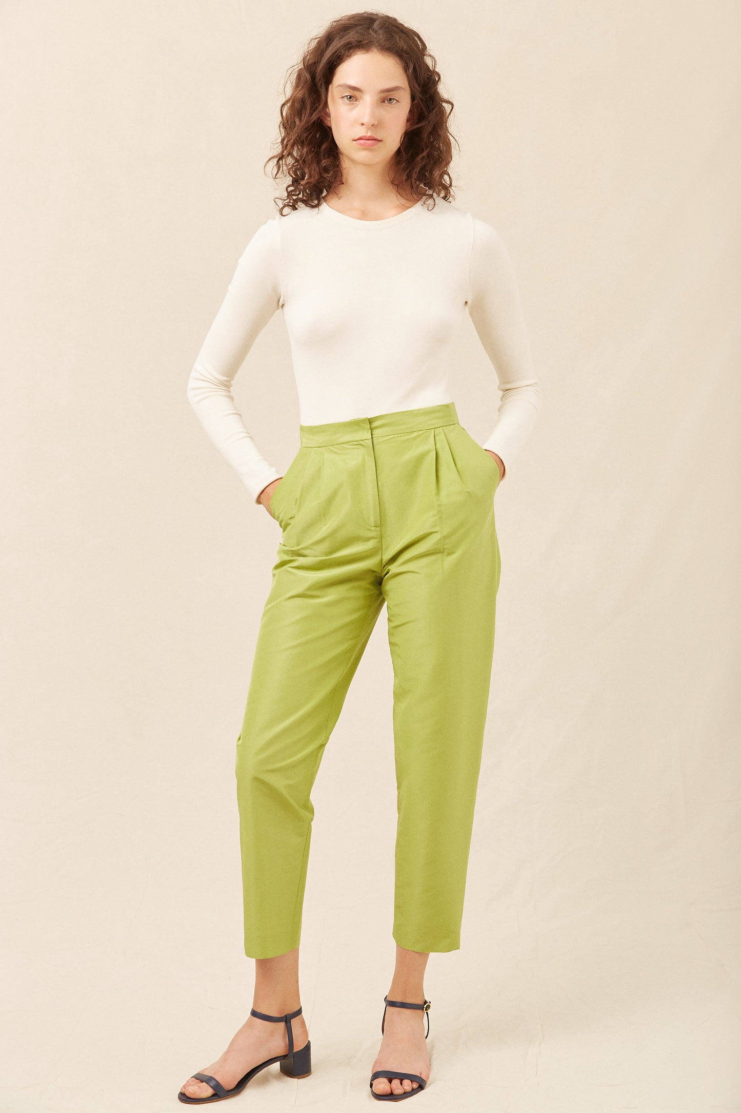 Taffeta High Waisted Pant - Green