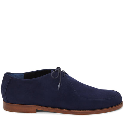 Italian suede leather blu lace up oxford with calf leather insole.