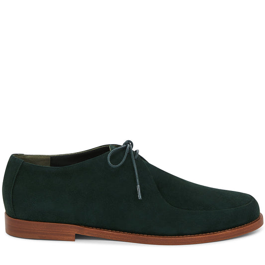 Italian suede leather moss lace up oxford with calf leather insole.