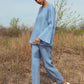 Italian linen sky blue flared sleeve top.
