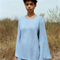 Italian linen sky blue flared sleeve top.