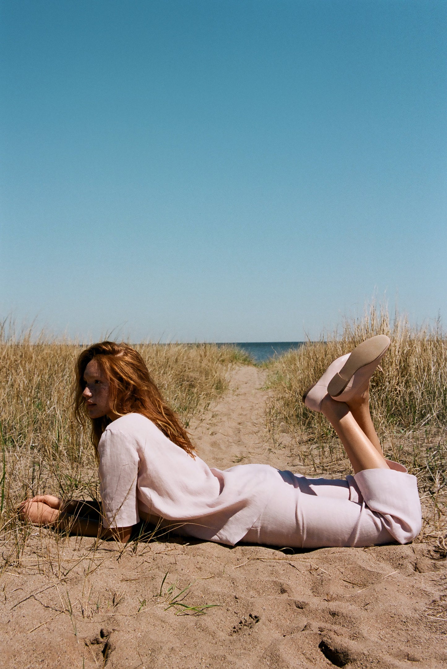 Italian linen blush short sleeve blouse.