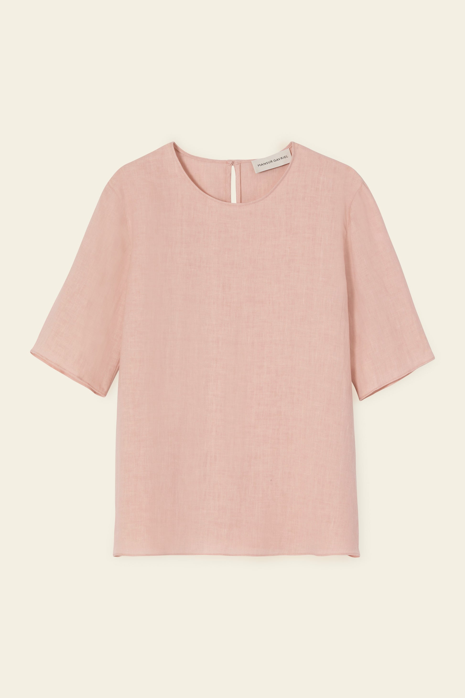Italian linen blush short sleeve blouse.