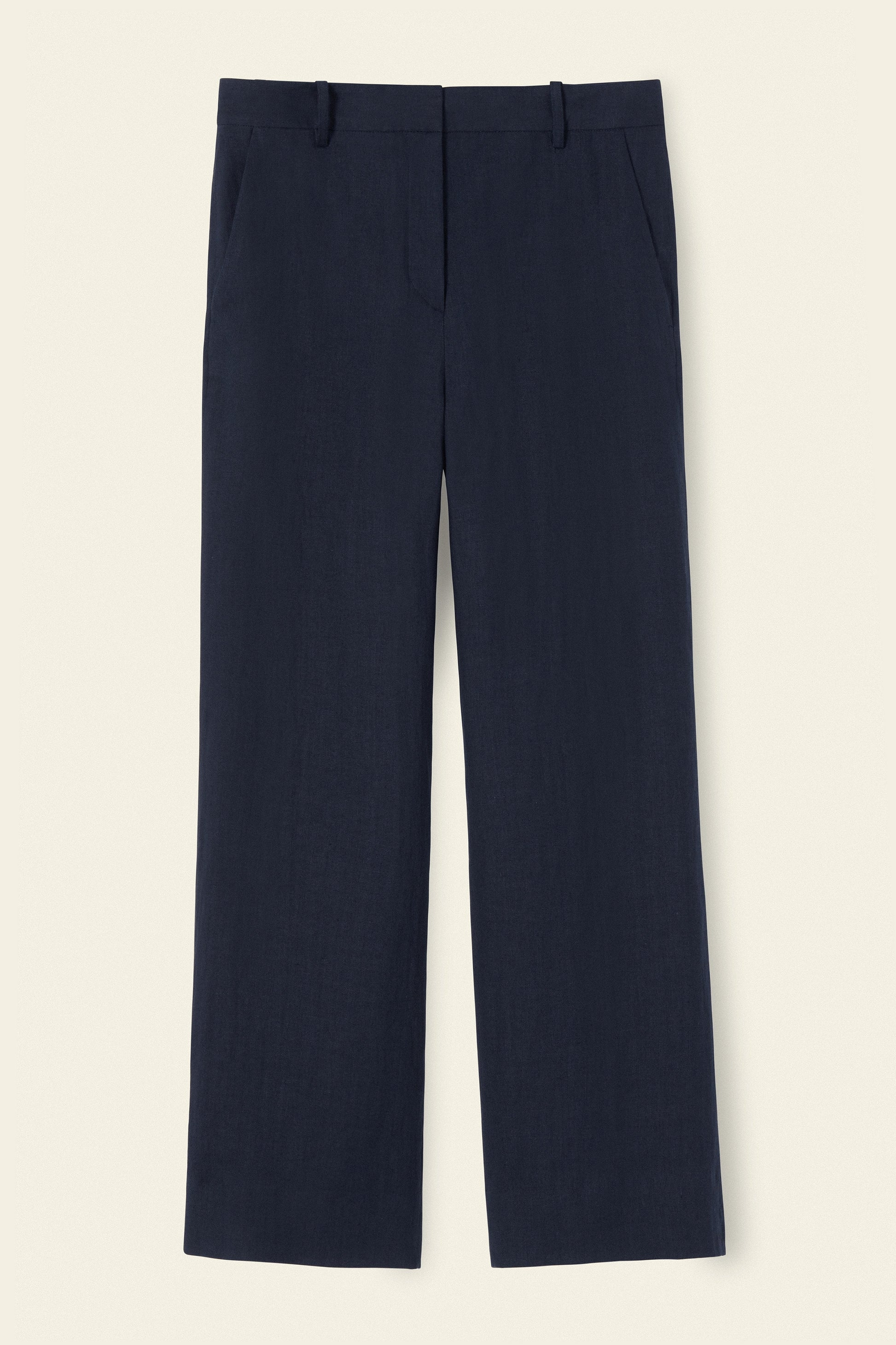 Italian linen navy straight pant.