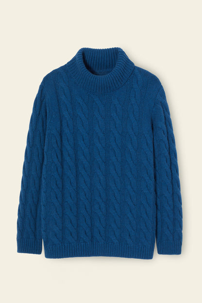 Men's Cashmere Cable Knit Turtleneck - Teal