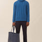 Italian cashmere men's teal cable knit turtleneck sweater.