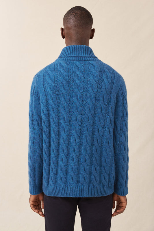 Men's Cashmere Cable Knit Turtleneck - Teal