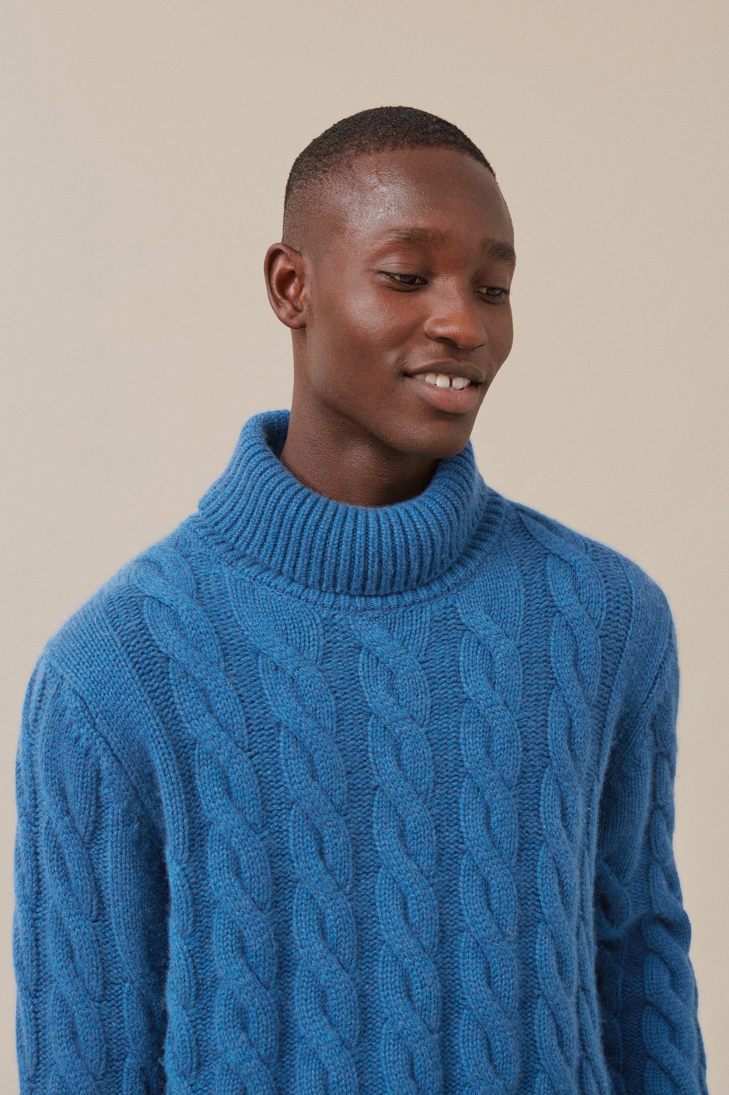 Men's Cashmere Cable Knit Turtleneck - Teal
