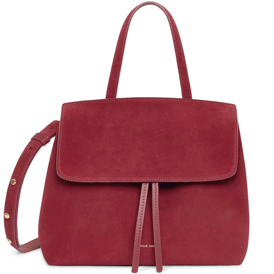 Italian suede leather rococo mini lady bag with burgundy suede interior.