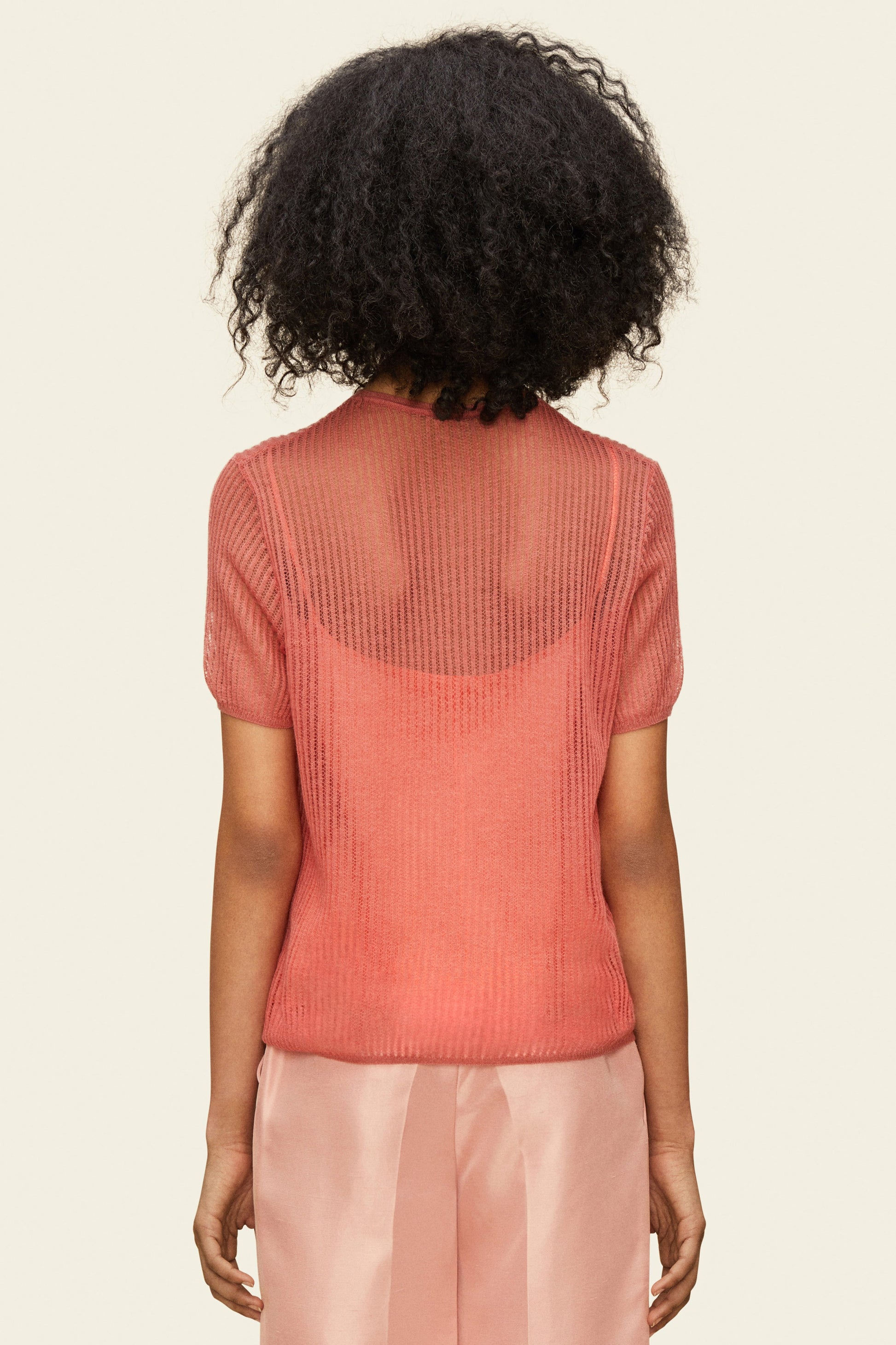 Mohair Short Sleeve Sweater - Blush - Mansur Gavriel. Designed in NYC, made in Italy.