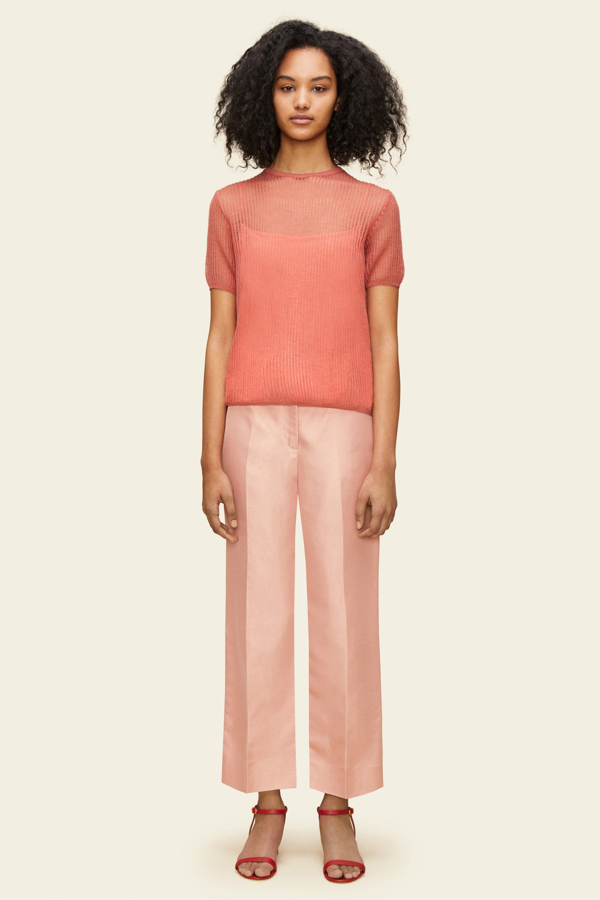 Mohair Short Sleeve Sweater - Blush - Mansur Gavriel. Designed in NYC, made in Italy.