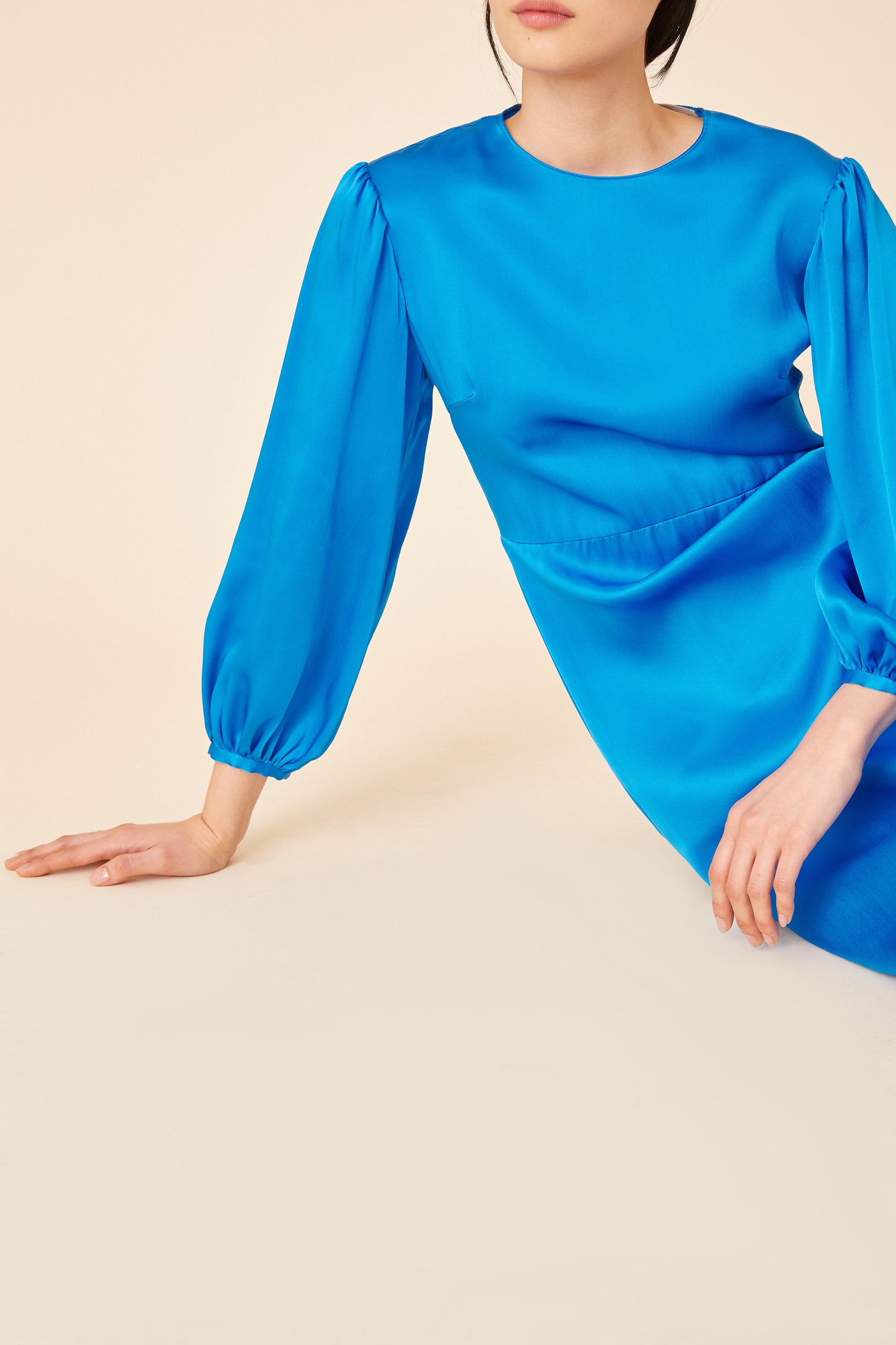 Silk Charmeuse Bishop Sleeve Dress - Royal