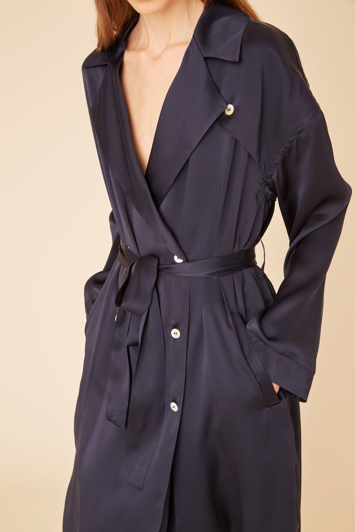 Silk Charmeuse Flowy Trench - Blu