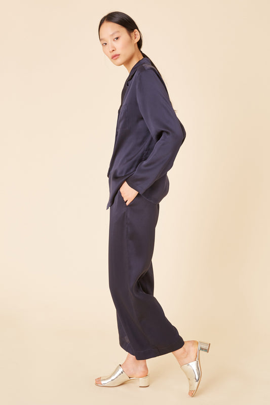 Silk Charmeuse Pajama Shirt - Blu