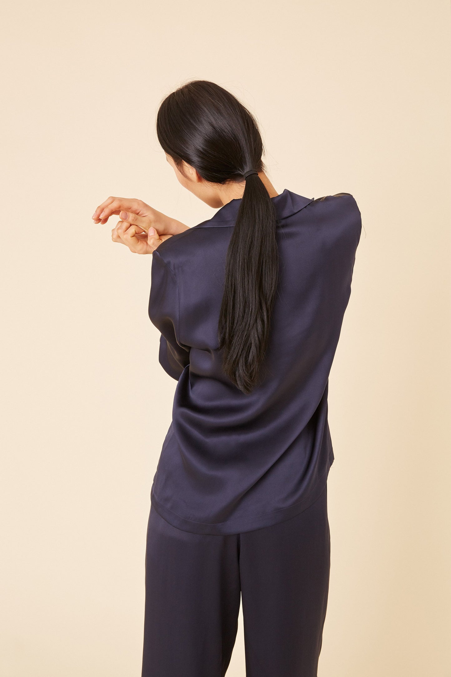 Silk Charmeuse Pajama Shirt - Blu