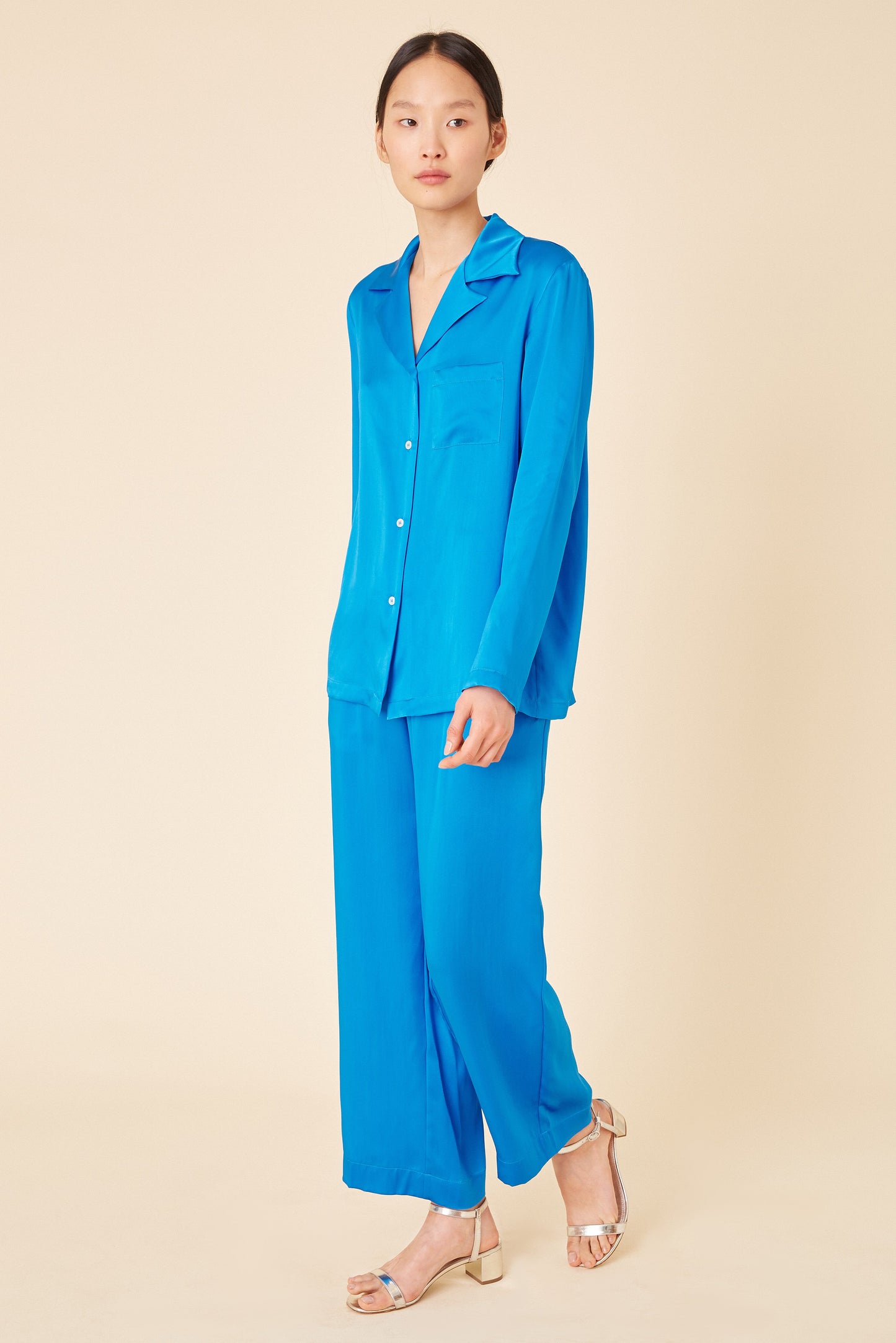 Silk Charmeuse Pajama Shirt - Royal