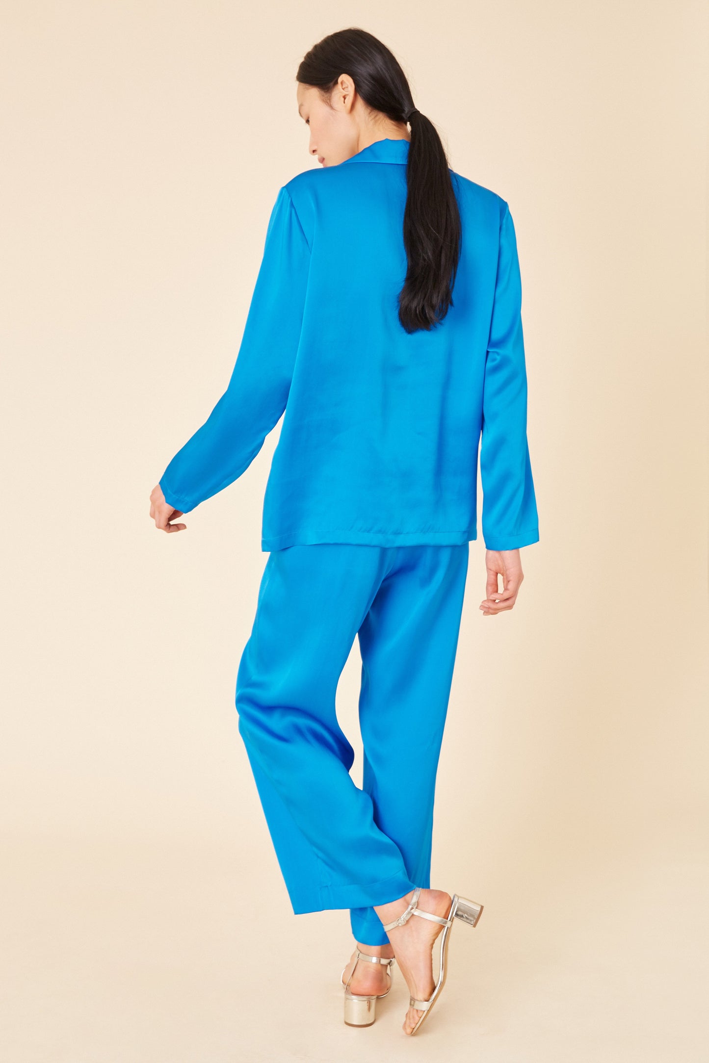Silk Charmeuse Pajama Shirt - Royal