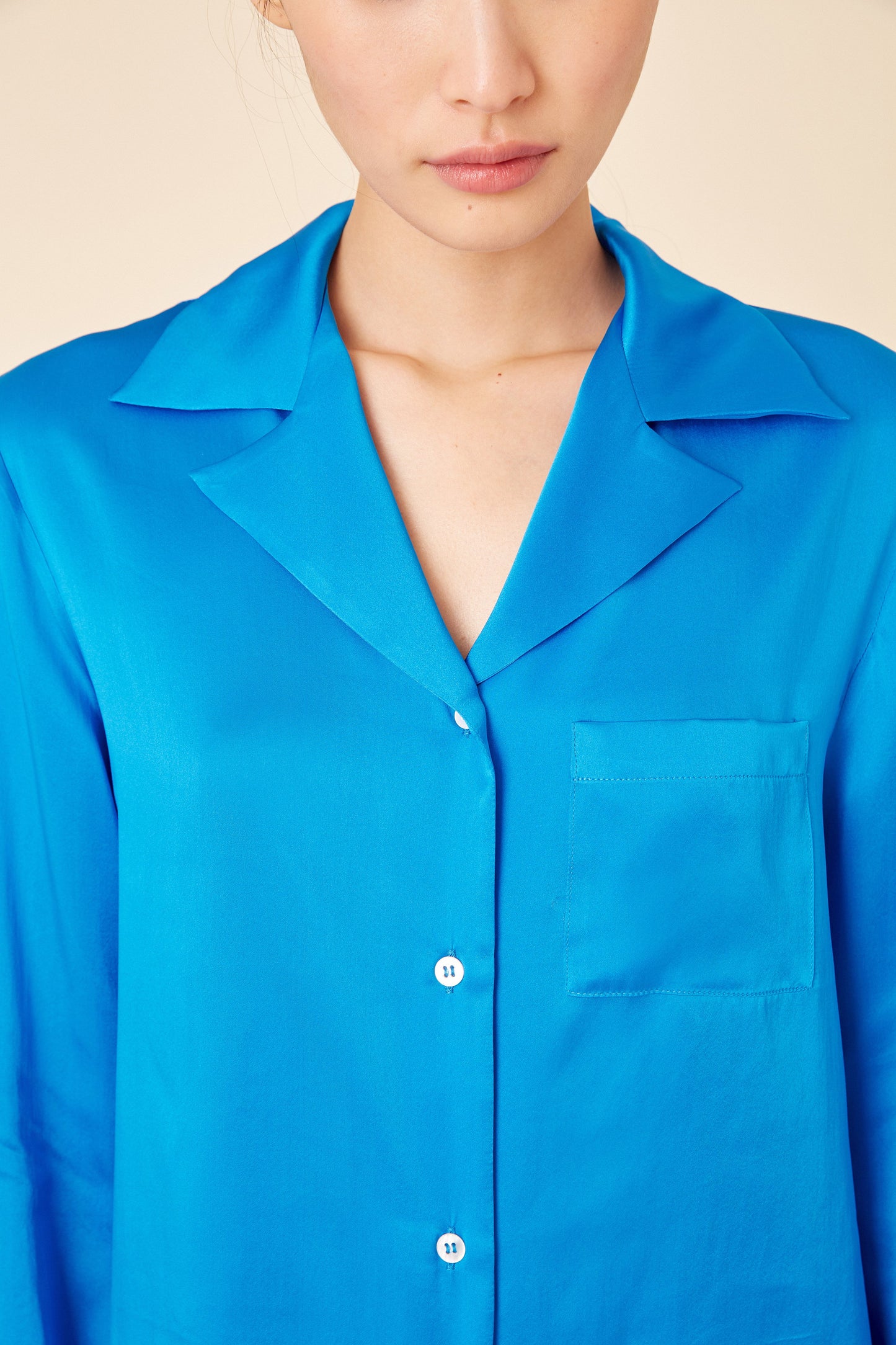 Silk Charmeuse Pajama Shirt - Royal