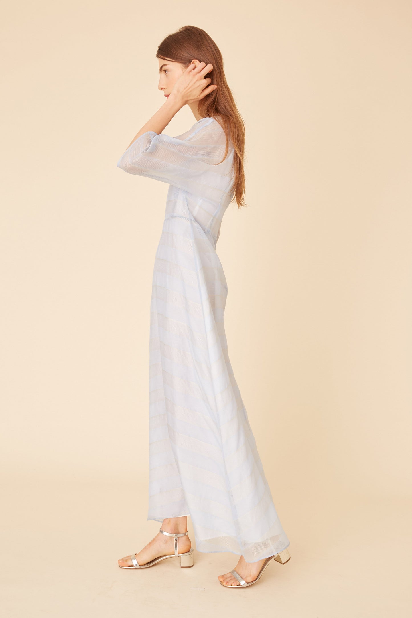 Silk Voile Stripe Fine Dress - Sky Blue