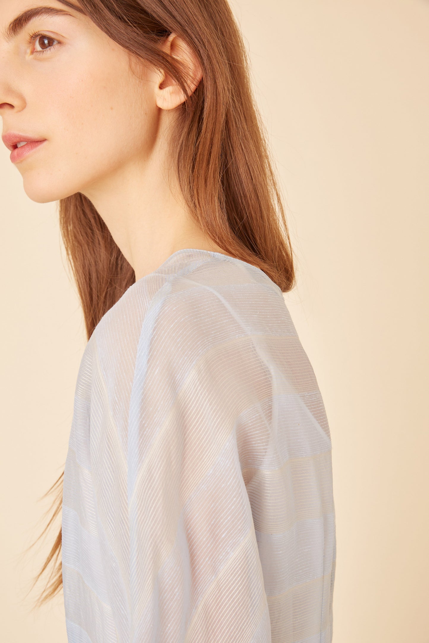 Silk Voile Stripe Fine Dress - Sky Blue