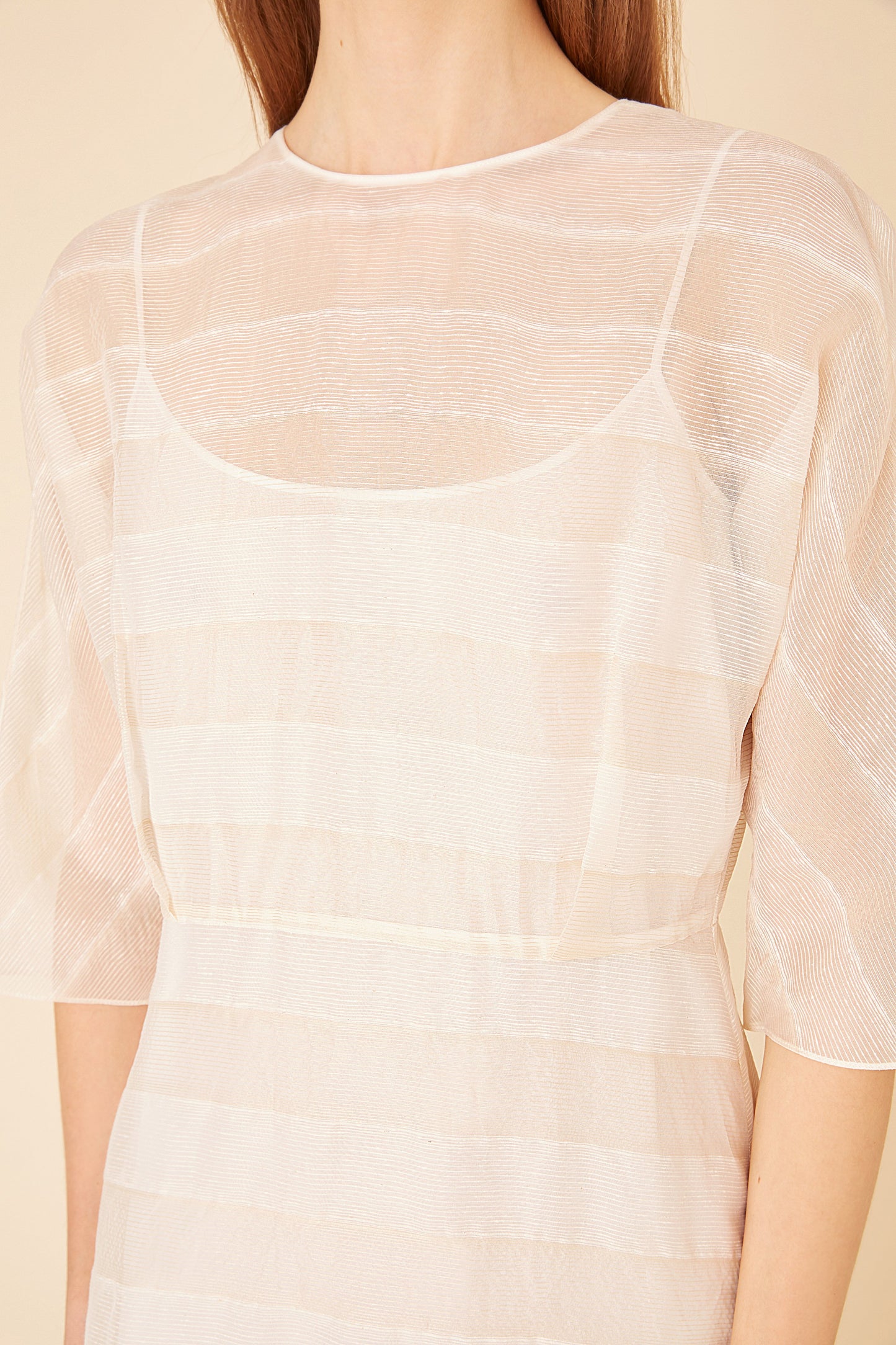 Silk Voile Stripe Fine Dress - White