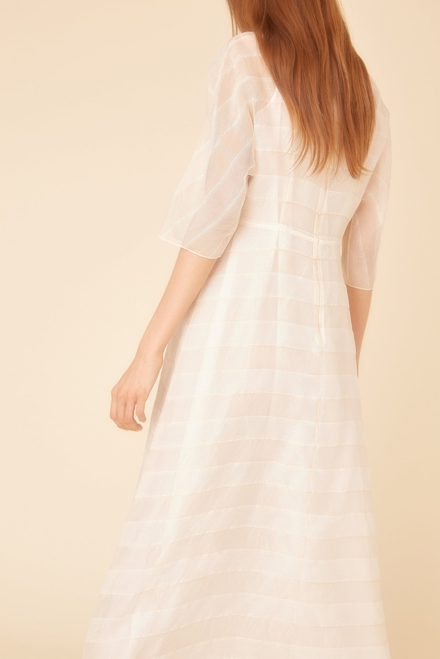 Silk Voile Stripe Fine Dress - White