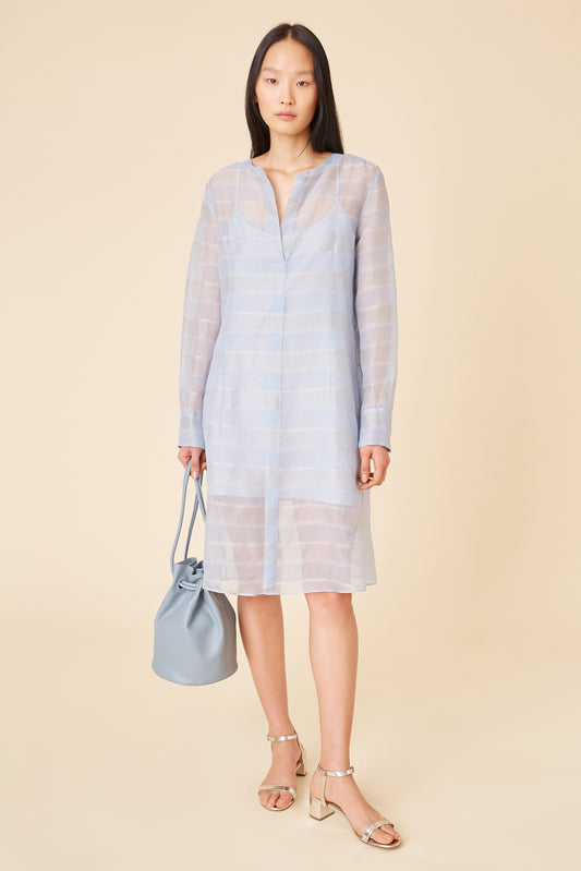 Italian silk voile stripe sky blue tunic dress.
