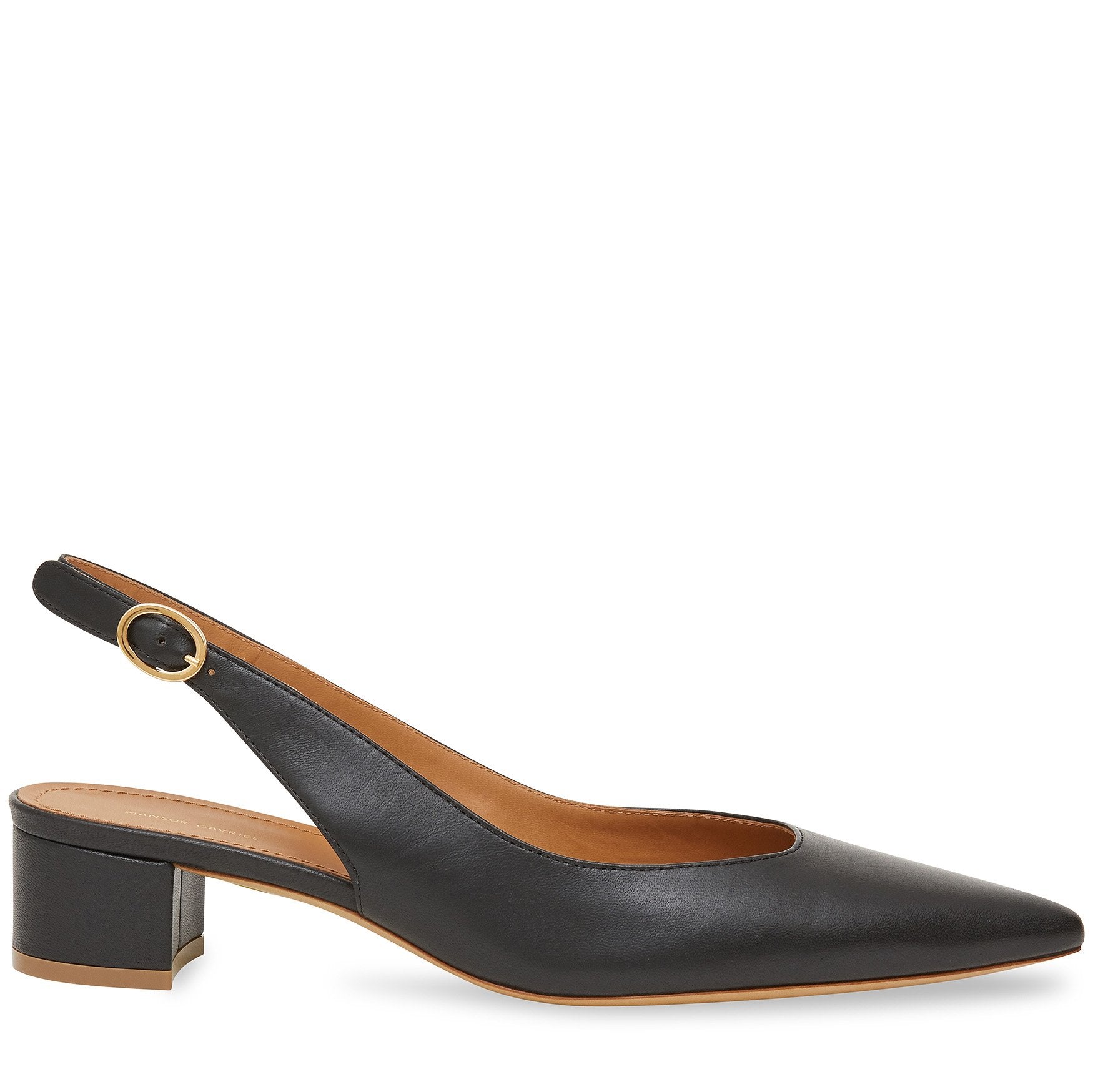 Italian lambskin leather black slingback heel.