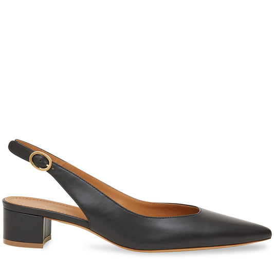 Italian lambskin leather black slingback heel.