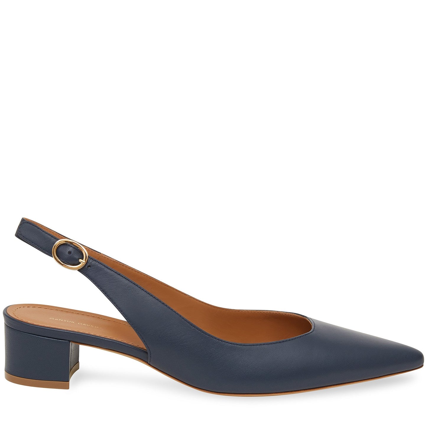 Italian lambskin leather navy slingback heel with lambskin leather insole.