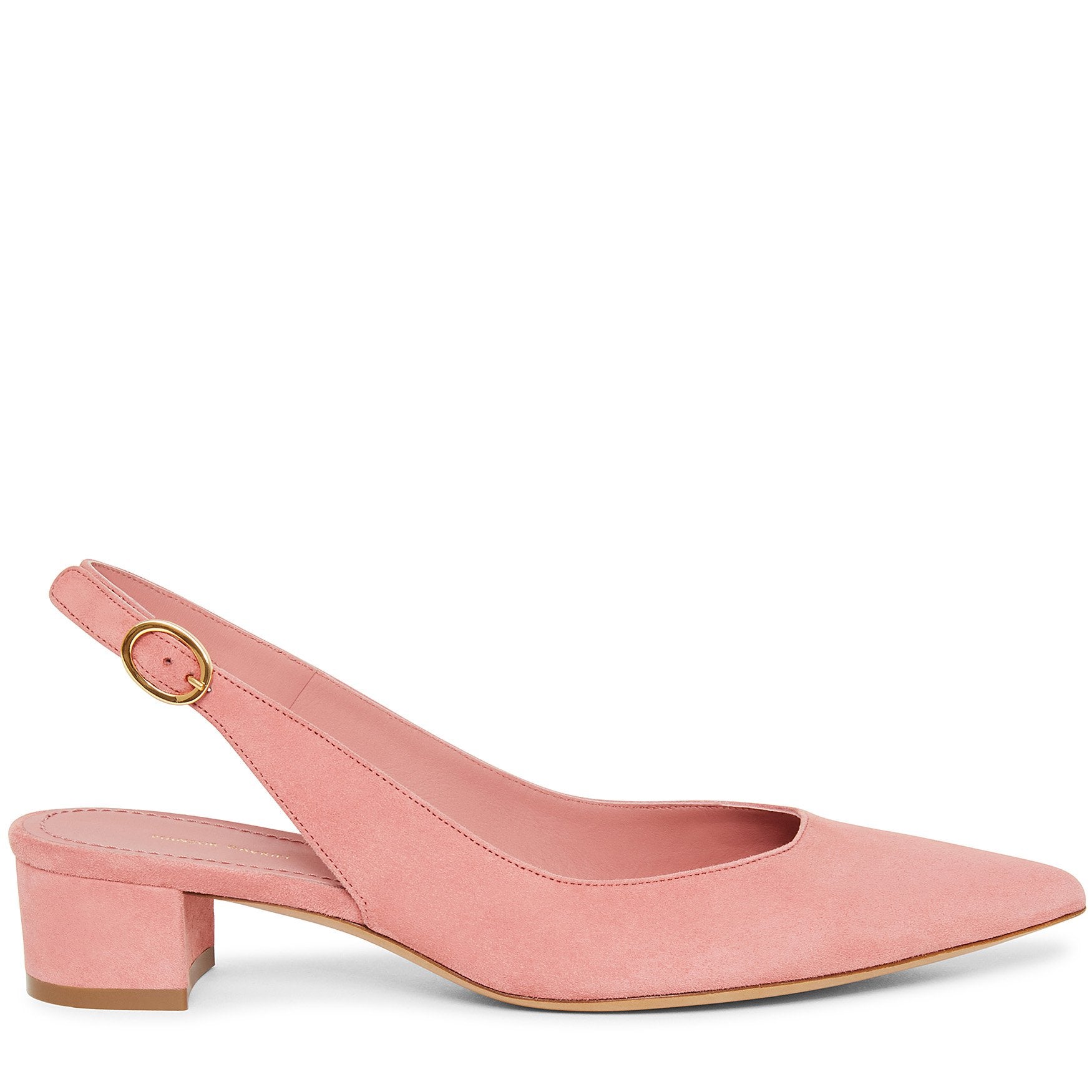 Italian suede leather blush slingback heel with calf leather insole.