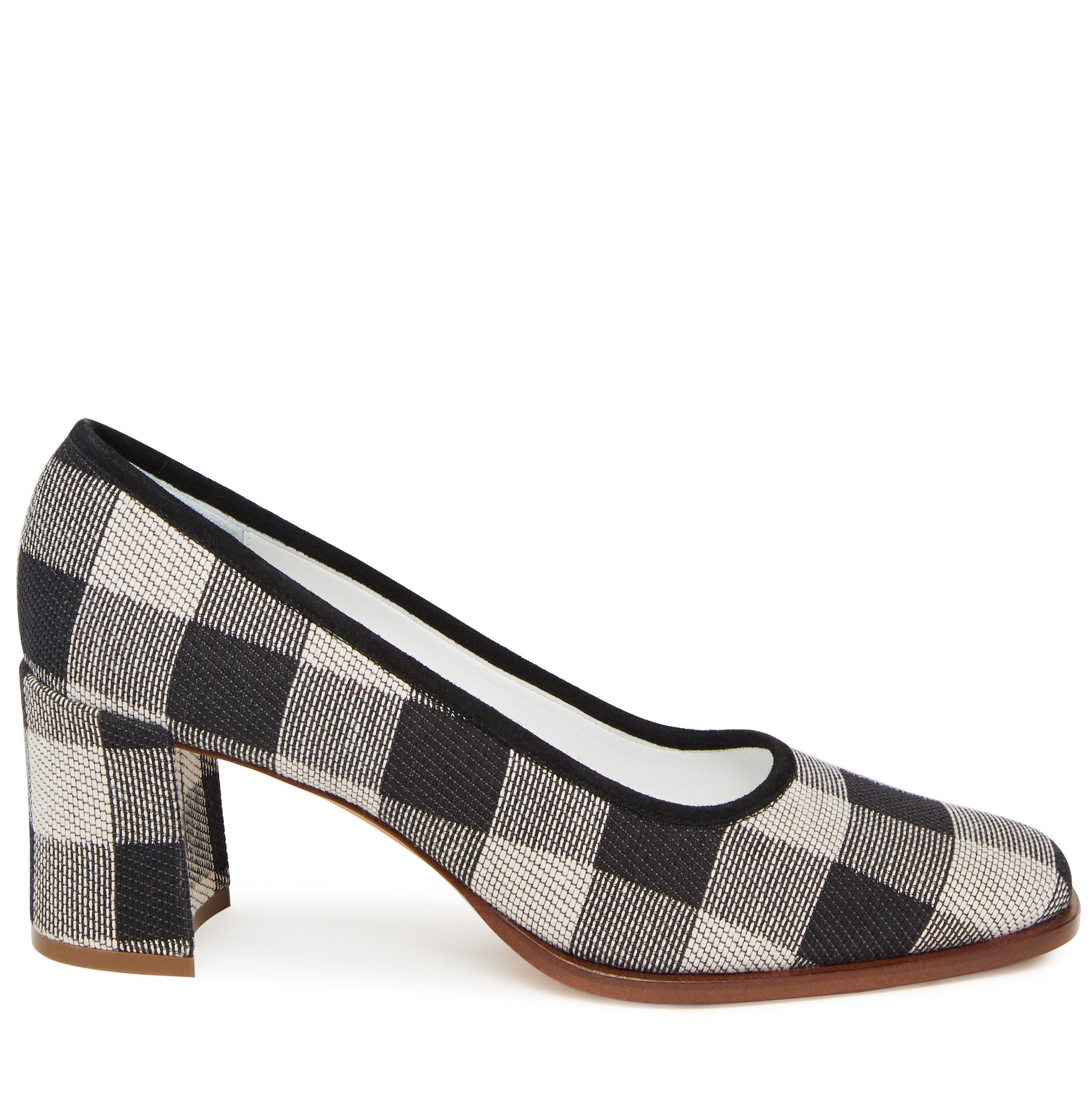 Italian cotton canvas checker black square toe heel with calf leather insole.