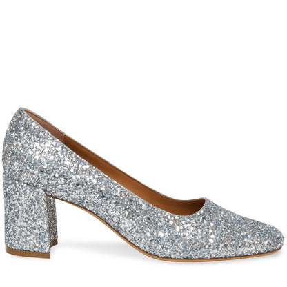 Glitter Square Toe Heel - Silver