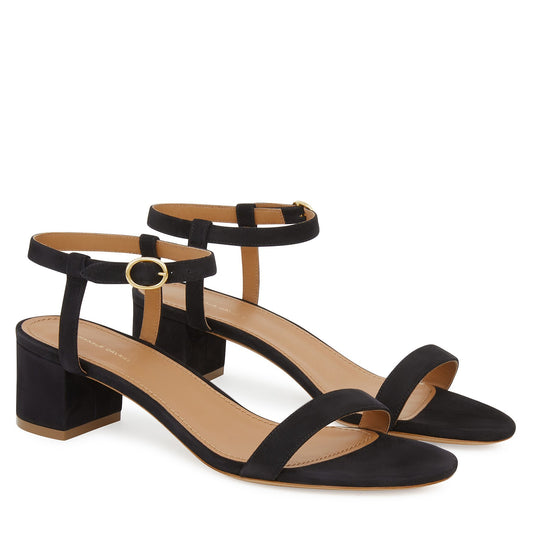 Suede 40mm Ankle Strap Sandal - Black