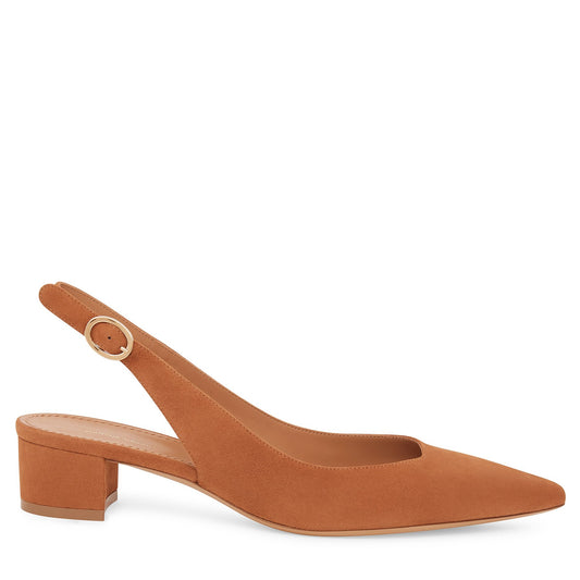 Suede Slingback Heel - Saddle