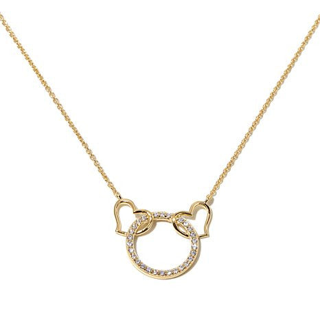 Absolute™ 0.14ct Pavé Double Heart and Round 18" Cable-Link Necklace