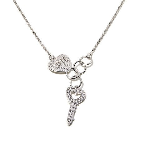 Absolute™ 0.29ct Love Lock and Key Sterling Silver 18" Rolo-Link Necklace