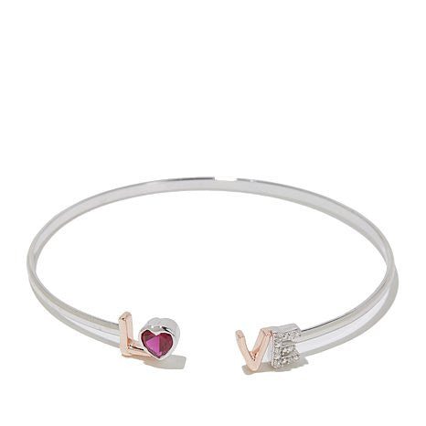 Absolute™ and Simulated Ruby LOVE Heart 2-Tone 7-1/4" Bangle Bracelet