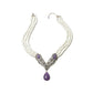 Jade of Yesteryear White Agate, Purple Jade and CZ Sterling Silver "Peacock" 18" Necklace