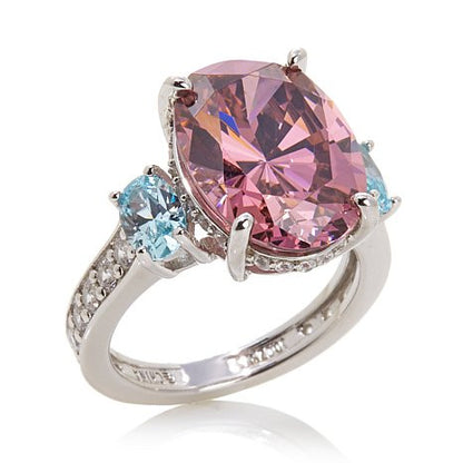 Jean Dousset 10.66ct New Pink Absolute™ and Simulated Aquamarine Sterling Silver Ring