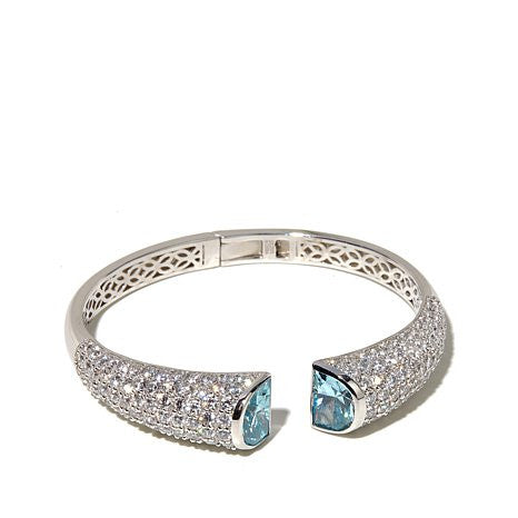 Jean Dousset 27.04ct Absolute™ and Simulated Aquamarine Sterling Silver 7" Bangle