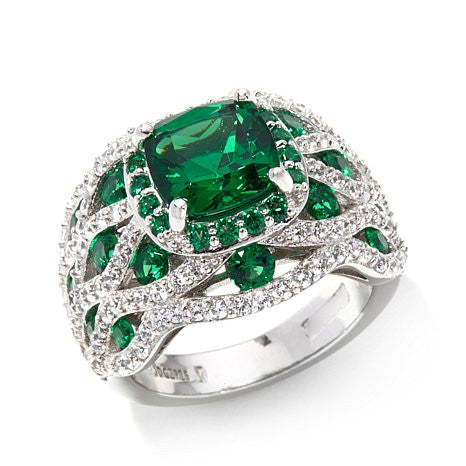 Jean Dousset 4.9ct Absolute™ and Simulated Emerald Sterling Silver Ring